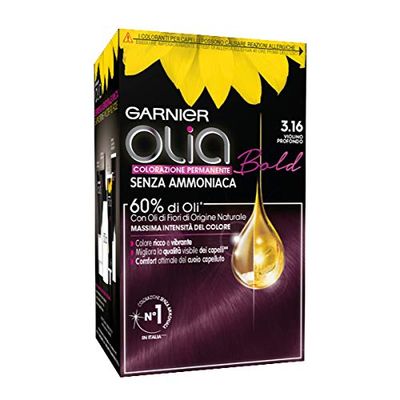 Garnier, Colorazione permanente Olia, Senza ammoniaca, Con oli di fiori di origine naturale, Violino Profondo (3.16)