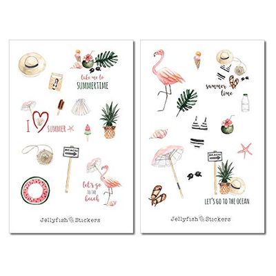 Set di adesivi per la spiaggia estiva | Sticker | Adesivo per il diario | Adesivo per il planner | Adesivo fenicottero | Adesivo vacanza | Adesivo mare