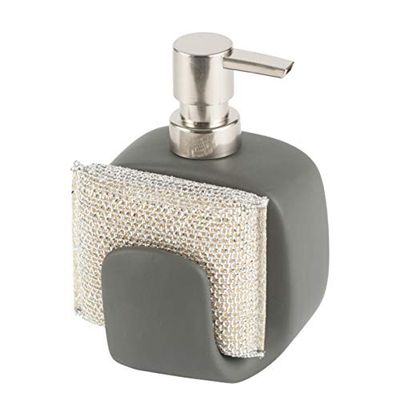 Baroni Home - Dispenser - Moderne lijn voor badkamer of keuken met sponshouder, antraciet, 10 x 9,5 x 15 cm