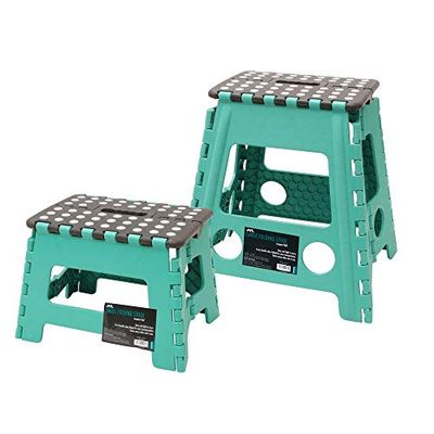 JVL 20-434TQ Small and Large Folding Step Stool, Turquoise, Large & Small
