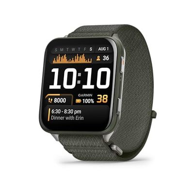 Garmin Venu X1 51mm GPS smartwatch, Large 2" AMOLED display, LED flashlight, Lightweight, Ultra thin 8mm watch case, 100 pre loaded Sports Apps, Up to 8 days battery life, ComfortFit nylon band, Moss