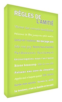 Feel Good Art Règles de l'Amitié Toile sur Cadre Mural de Style Moderne/Typographique Vert Citron 40 x 60 cm