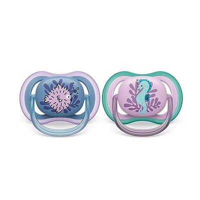 Philips Avent Sucette Ultra Air - 2 sucettes bébé légères et aérées pour bébés âgés de 6 à 18 mois, sans BPA et avec étui de transport stérilisateur (modèle SCF085/61)