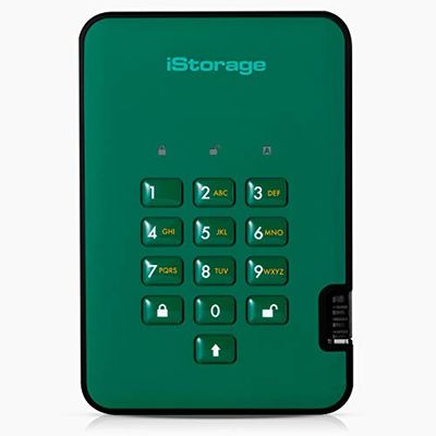 iStorage diskAshur2 SSD 8TB Verde - SSD portatile sicuro - Protetto da password - Resistente alla polvere e all'acqua - Crittografia hardware