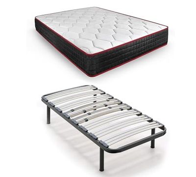 HOGAR24 ES | Cama Completa | Somier Multiláminas con Regulación Lumbar + Colchón Viscoelástico Memory Premier | Incluye Juego de Patas Roscadas de 25 cm | Medidas: 90x180 cm