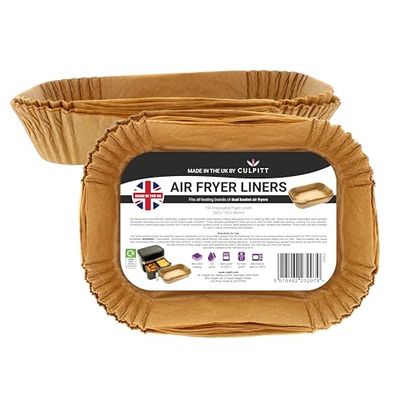 Culpitt Air Fryer Liners for Ninja Dual | 100 | Non-Stick Disposable Liners, Designed for Ninja, Tefal, Tower, Salter | 200mm x 130mm | Made in The UK | 100 Pack