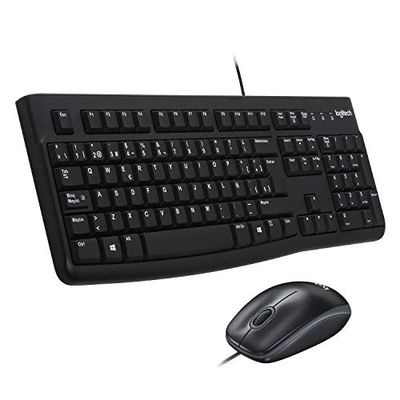 Logitech MK120 Wired Keyboard and Mouse Combo for Windows, QWERTY Spanish Layout - Black