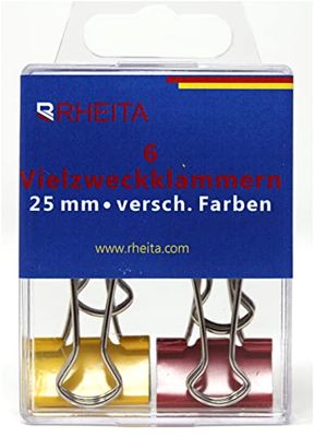 Rheita 1031-4 vouwclips 25 mm, diverse kleuren, 6 stuks in transparante doos