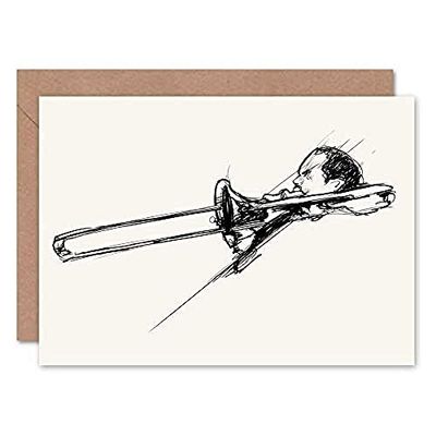 Wee Blue Coo Muziektrombone Player Groeting Card Met Envelop Binnenkant Premium Kwaliteit Muziek afspelen