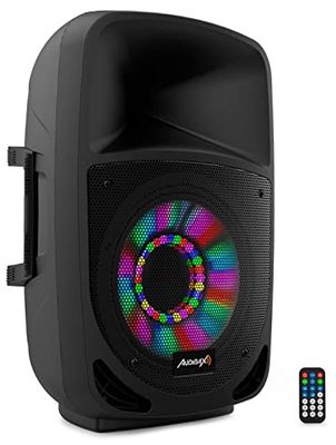 Audibax Vegas 15 - Haut-Parleur Bluetooth Professionnel 15" - Puissance 300W - Enceinte Amplifié - Connexion USB/SD - Télécommande Incluse - Haut-Parleur Bluetooth - Moteur 1" - Illumination LED