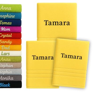 Asciugamano da bagno e asciugamano personalizzati da 3 pezzi con nome splendidamente ricamato Asciugamano personalizzato Confezione da 140x70cm + 2x(100x50cm) (Giallo)