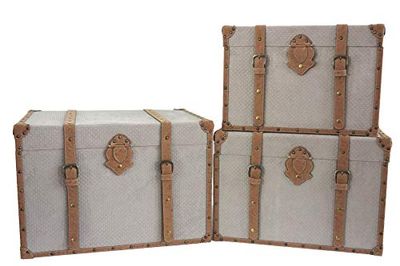 DRW Set van 3 Faux lederen trunks, grijs en bruin, 66 x 48 x 45/60 x 42 x 41/54 x 36 x 37 cm