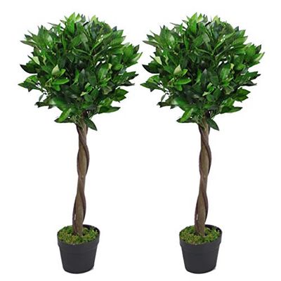 Par de Folhas de árvore artificial Topiary Bay Laurel Ball Trees, Giro Verde, 90 cm