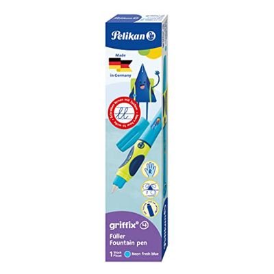 Pelikan, Griffix Penna Stilografica, Impugnatura Ergonomica per Destrimani, Neon Fresh Blue, Inchiostro Blu Cancellabile con Cancellatore Superpirat, Made in Germany