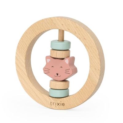 Trixie Houten ronde rammelaar - Mrs. Cat - FSC-gecertificeerd hout - BPA-vrij babyrammelaar - veilig, duurzaam en gemakkelijk vast te pakken ontwerp voor baby's