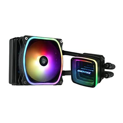 ENERMAX AQUAFUSION ADV ARGB 120 AIO Liquid CPU Cooler - Dual Chamber Pump - Infinity Mirror Design - Intel LGA1700/AMD AM5 Support 300W+ TDP (1x SquA RGB ADV 120 PWM); ELC-AQFA120-SQA, Black