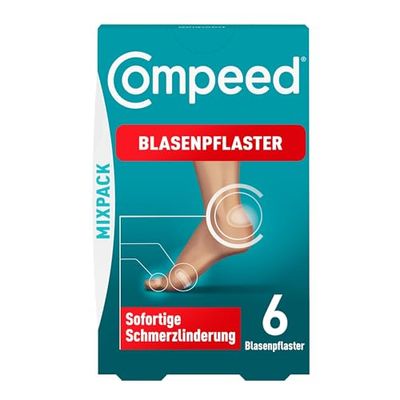 Compeed Embalagem de 6 remendos hidrocolóides em diferentes tamanhos, antibolhas nos calcanhares, dedos dos pés e para pequenas bolhas