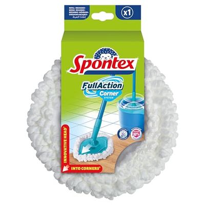 Spontex Full Action Corner Sistema di mocio ricambio Raggiunge gli angoli più stretti | Sistema di strizzatura e risciacquo facile a 360° Pulisce pavimenti in laminato,legno e piastrelle
