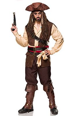 Mask Paradise 80112-116-028 Costume d'Halloween pour homme Capitaine des Caraïbes en PES Marron/beige Taille : 2XL