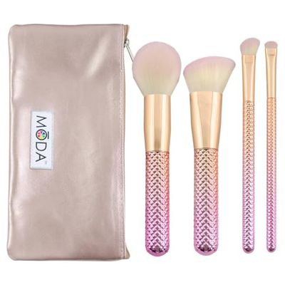 Royal & Langnickel MODA - Set completo di pennelli da trucco per il viso, 5 pezzi, con custodia, include cipria rotonda, kabuki angolare, ombretto angolare e pennelli sfumati, colore rosa sfumato