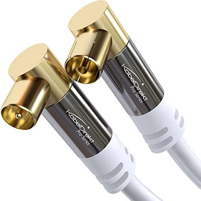 KabelDirekt – 4K Antennkabel, Koaxialkabel – TV Kabel 90° vinklad – 5m – Digital och analog – Finns i 0,5-20m (Vinklad hane/hona, för DVB-C/DVB-T/DVB-S, vit)
