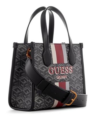 GUESS Silvana-Mini Borsa per Il Trasporto con 2 Scomparti, Tracolla Donna, Logo Carbone, Einheitsgröße