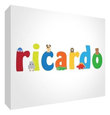 Little Helper LHV-RICARDO-A5BLK-15IT Panneau décoratif pour bébé/baptême, idée cadeau, dessin personnalisable avec prénom pour garçons Ricardo, multicolore, 14,8 x 21 x 2 cm