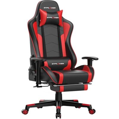 GTPLAYER Chaise Gaming Repose-Pieds Haut-Parleur Bluetooth Fauteuil Gamer Gris Siège Ergonomique (Rouge)
