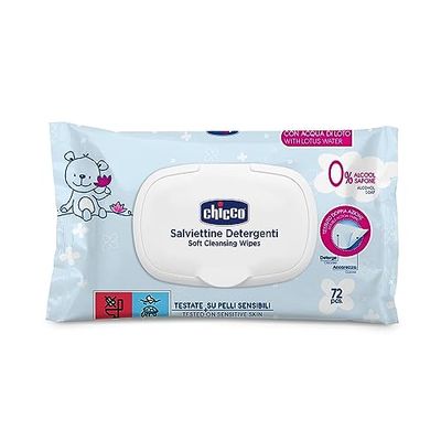 Chicco Toallitas suaves para bebés, toallitas multifuncionales, 1 paquete de 72 toallitas desinfectantes, sin alcohol ni perfume, para pieles sensibles (el paquete puede variar)