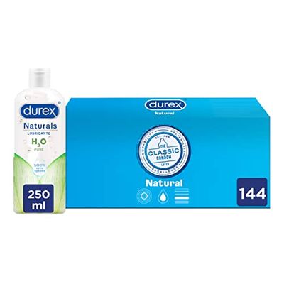 Durex Preservativos Originales, Pack Ahorro 144 condones, Durex Naturals H2O Lubricante Base Agua, 100% Natural Sin Fragancia, Colorantes ni Agentes Irritantes, 250ml