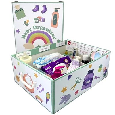 Lavatelli Baby Organizer – Cardboard Storage Box with 4 Dividers for Diapers, Wipes, Pacifiers, Bodycare & Nursery Accessories – 32x42x17.5 cm (12.6x16.5x6.9 in)