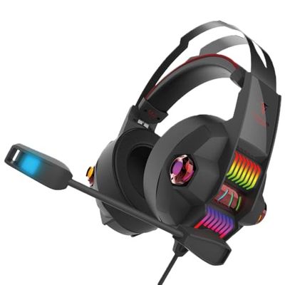 BERSERKER Casque Gaming avec Microphone, Son Stéréo 2.0, LED RVB, Compatible PS4/Xbox One/Switch/PC, 2,1 m