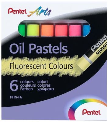 Pentel Fluorescent Oil Pastels Set of 6 Assorted Colours, PHN-F6