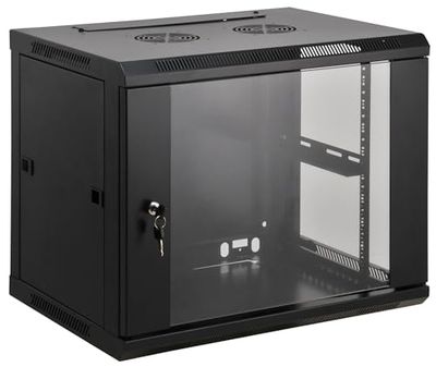 Intellinet Network Cabinet, Wall Mount (Standard), 6U, 600 mm Deep, Black, Assembled, Max 60 kg, Metal & Glass Door, Back Panel, Removeable Sides, Suitable also for use on a desk or floor, 19 Inch