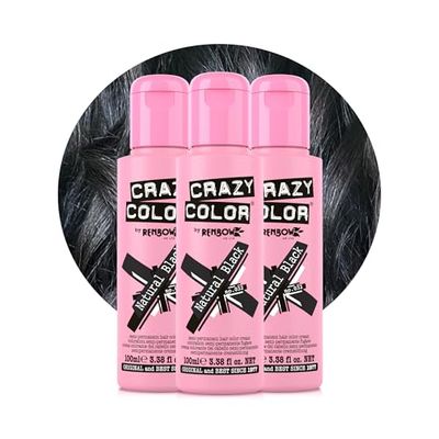 Crazy Color Natural Black Semi-Permanent Trio Hair Dye. Highly Pigmented Brown Black Conditioning & Oil Nourishing Vegan Formula | No Bleach or Ammonia | 300ml