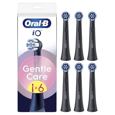 Oral-B Testine di Ricambio iO Gentle Care Nere, Testine Rotonde Originali per Gengive Sensibili, Setole angolate per rimuovere la placca, 6 Testine