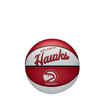 Wilson Mini Pallone da Basket NBA TEAM RETRO BSKT MINI, Utilizzo Outdoor, Gomma, Misura Mini, Bianco/Rosso (Atlanta Hawks)