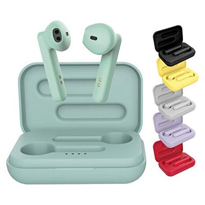 BlueElement Pop, auricolari Bluetooth 5.0 TWS, senza fili, suono stereo 3D HD, autonomia 6H, custodia di ricarica LED, facile da collegare, microfono integrato, leggeri e comodi per iPhone/Android (verde)