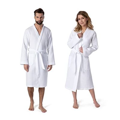 Möve Kimono Homewear - Vestaglia in tessuto a nido d'ape tinta unita L bianco