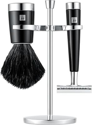 ZWILLING Set di rasoi con rasoio di sicurezza (3 pezzi con pennello da barba e supporto, adatto a tutte le lamette, set regalo), nero