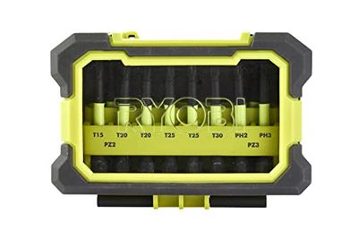 RYOBI - Juego de 10 Puntas de Atornillado Especial Impact ONE+ - Puntas Mixtas 50mm PH/PZ/TX - Inserción Rápida en la Cabeza del Tornillo - Zona de Torsión - Herramientas Duraderas - RAK10MSDI