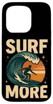 Surf More Retro Wave Silhouette Beach Graphic Case for iPhone 15 Pro