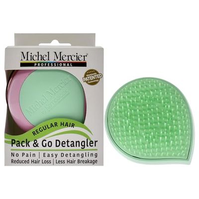 Michel Mercier Pack and Go Detangler - Unisex Detangling Hair Brush - Mini Portable Travel Size, Compact Brush - Regular Hair - Green-Pink - 1 pc