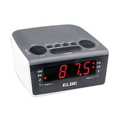 ELBE CR-932 Rádio-despertador digital com rádio am/fm, rádio analógico am/fm, alarme com rádio ou acústica, memória 20 emissoras, função snooze e sleep, ecrã LED 0,6", cor branca preta