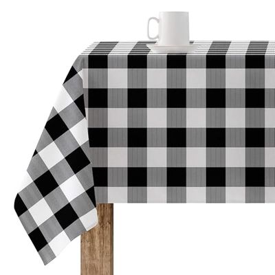 BELUM Nappe en Résine Anti-Taches à Carreaux Vichy 140 x 140 cm - Non Toile Cirée, Noir, Tissu 100% Coton Biologique