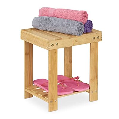 Relaxdays Footstool Bamboo, up to 100 kg, Stable Step Stool, Kids Stoop for Bathroom, HxWxD: 33.5 x 25 x 31 cm, Natural