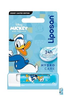 Liposan Hydro Care Donald Duck Disney Limited Edition (1x 4,8 g), bálsamo labial para niños con 24 horas de hidratación, bálsamo labial reparador para unos labios suaves
