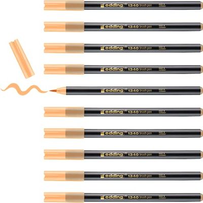 edding 1340 brush pen - light orange - box of 10 - flexible brush tip - felt-tip pen for painting, writing and drawing - bullet journals, hand lettering, mandalas, calligraphy