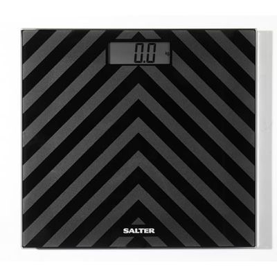 Salter SA00287 BAFEU16 Electronic Scale, Bathroom Scales, Chevron Two-Tone Textured Finish, 180 kg Max Capacity, Tempered Glass, Easy Read LCD Display, Step On, Instant Weighing, Carpet Feet, Black