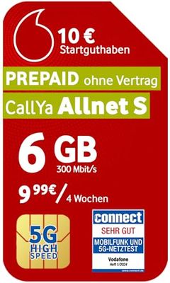 CallyA S prépayé | promotion printanière 4 Go de volume de données | Crédit de départ de 9,99 euros | annulable mensuellement | Réseau 5G | forfait téléphone et SMS